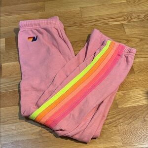 aviator nation neon stripe pink sweatpants